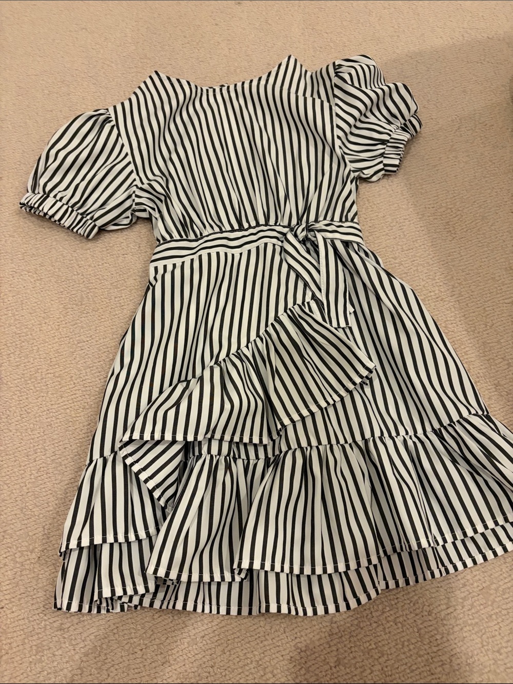 Habitual Black & White Striped Puff Sleeve Dress